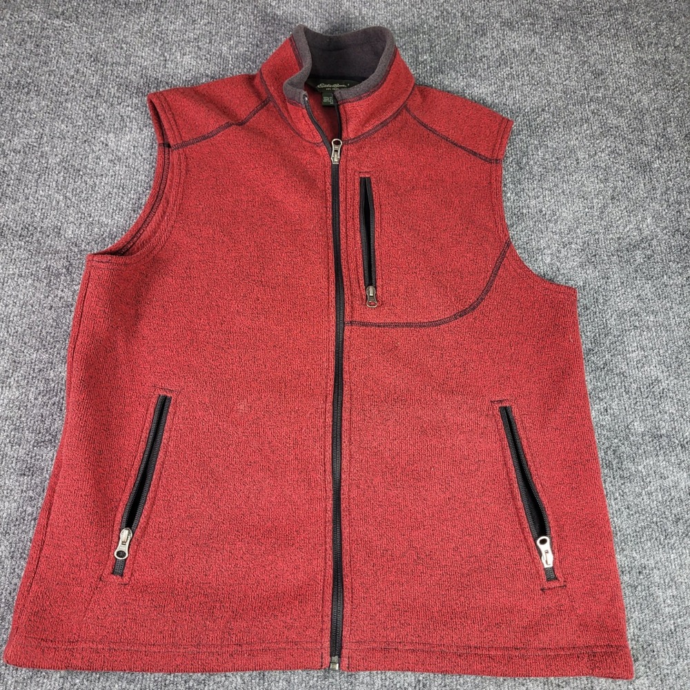 Eddie Bauer Mens Medium Red Heathered Full Zip Sweater Fleece Vest
